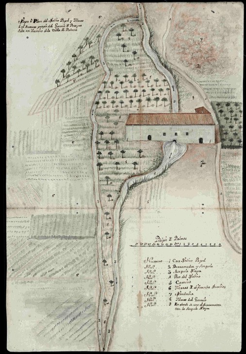 Mapa del molí del Gremi de Peraires a Paterna en el segle XVIII